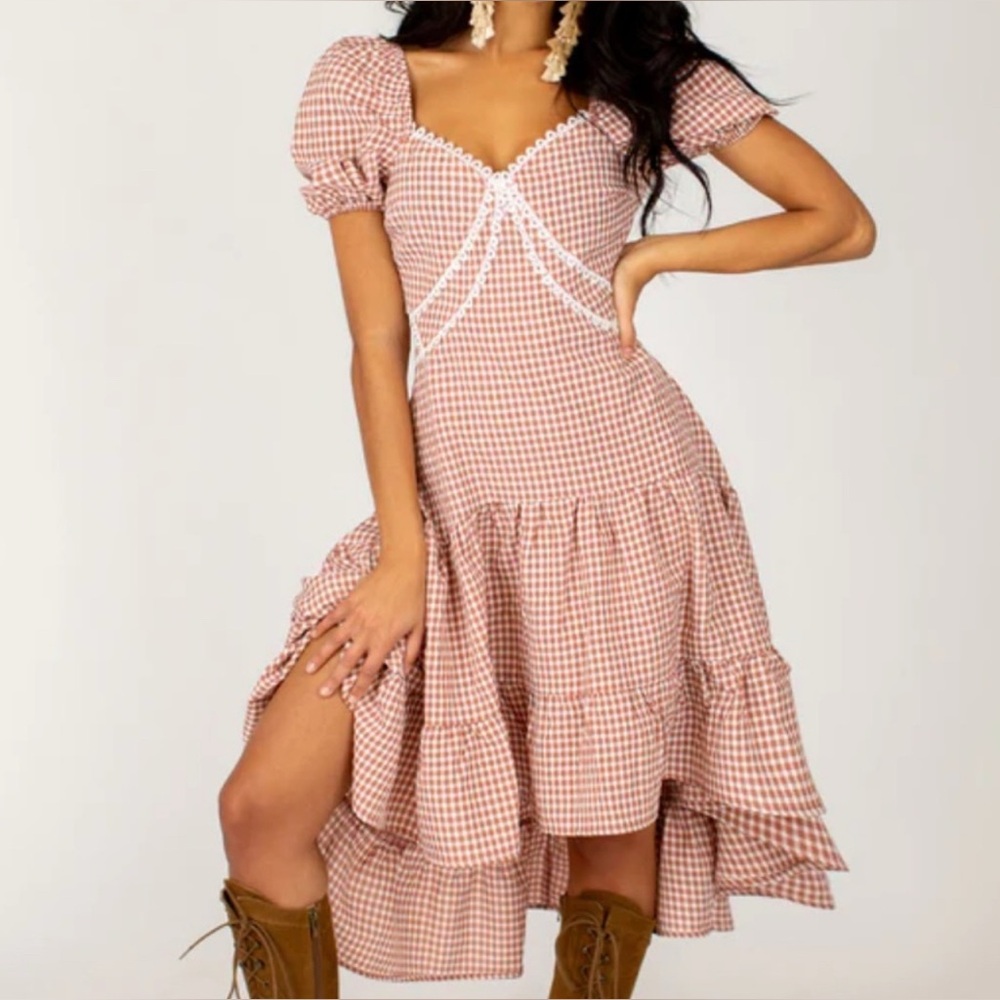 *New* Joyfolie Mia Joy Malou Rosette Gingham Puff Sleeve Dress